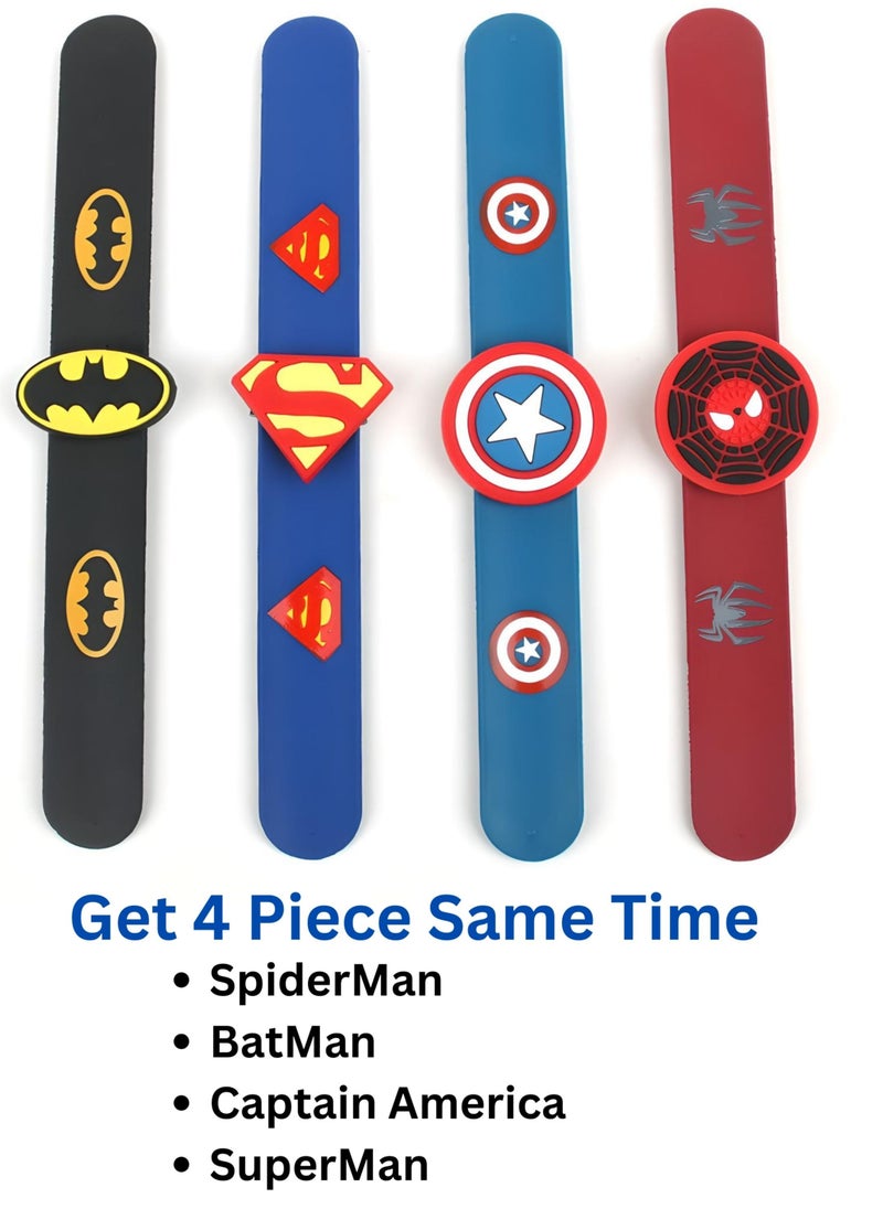 SARAOONT - 4-Piece Superhero Slap Bracelet Set - Featuring Iconic Characters Superman, Batman, Captain America, and Spiderman - Perfect Party Favors for Kids - Image 1