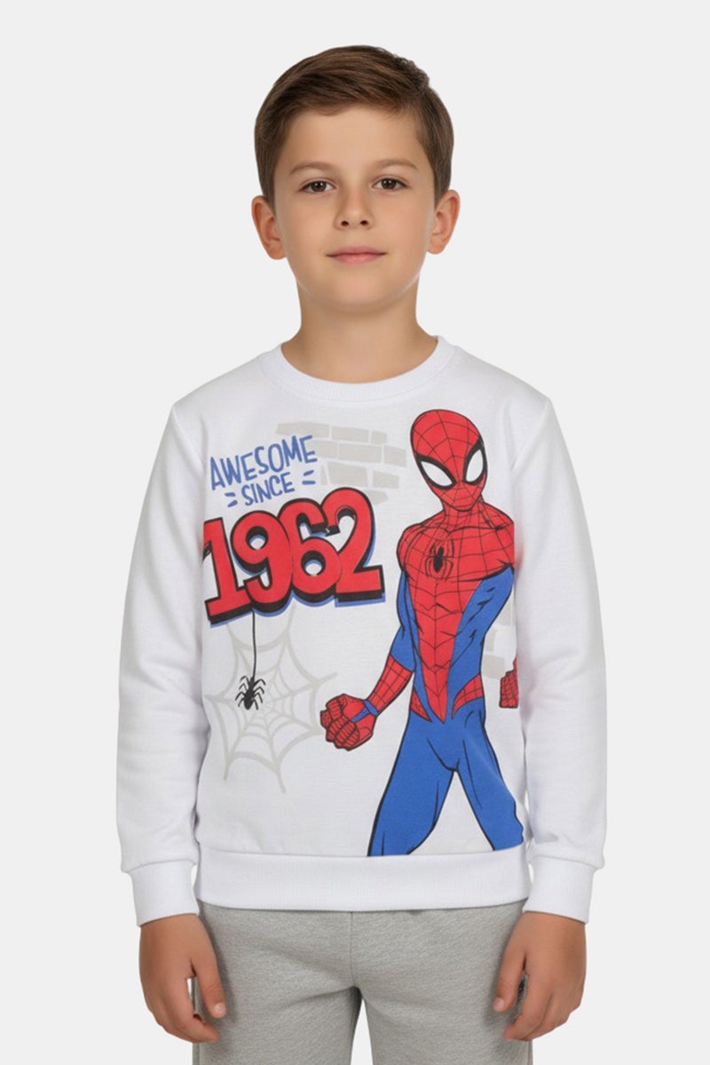 MARVEL سويت شيرت سبايدرمان بأكمام طويلة للأولاد، أبيض - Image 1