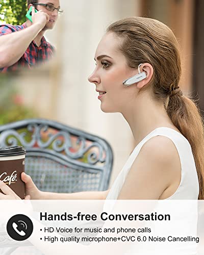 New bee [2 Pack] Bluetooth Earpiece V5.0 Wireless Handsfree Headset 24 Hrs Driving 60 Days Standby Time with Bluetooth Headset for iPhone Android Laptop Truck Driver(White) - Image 2