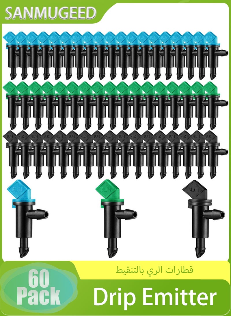 SANMUGEED 60 Pieces Drip Emitter Garden Flag Irrigation Dripper in 3 Sizes, Trees and Shrubs, 1 GPH, 2 GPH, 4 GPH - Image 1