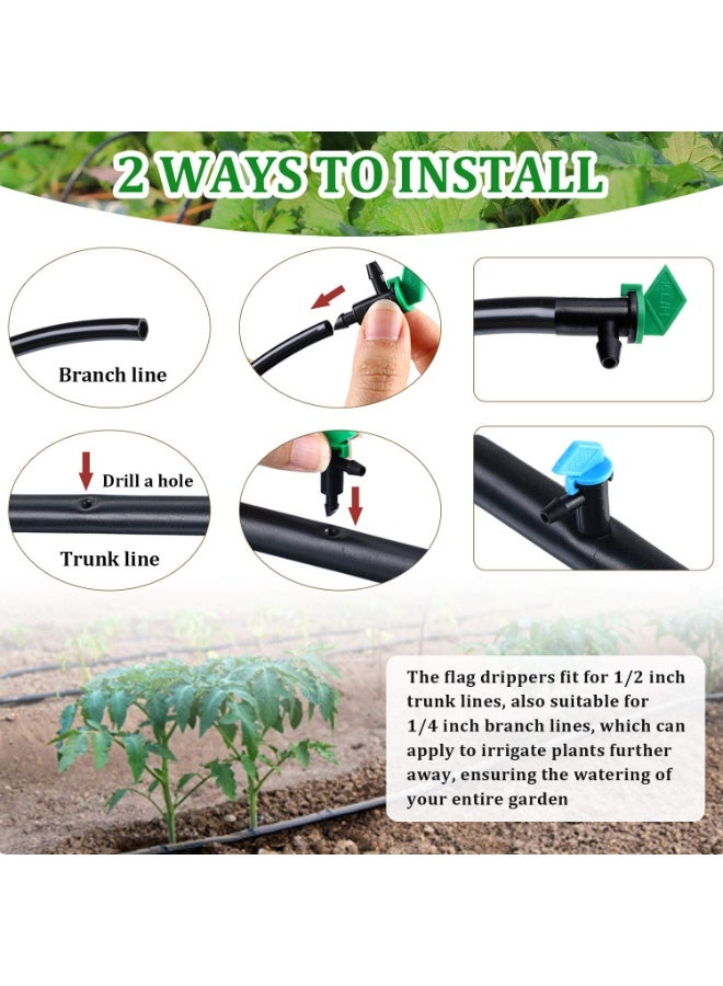 SANMUGEED 60 Pieces Drip Emitter Garden Flag Irrigation Dripper in 3 Sizes, Trees and Shrubs, 1 GPH, 2 GPH, 4 GPH - Image 3