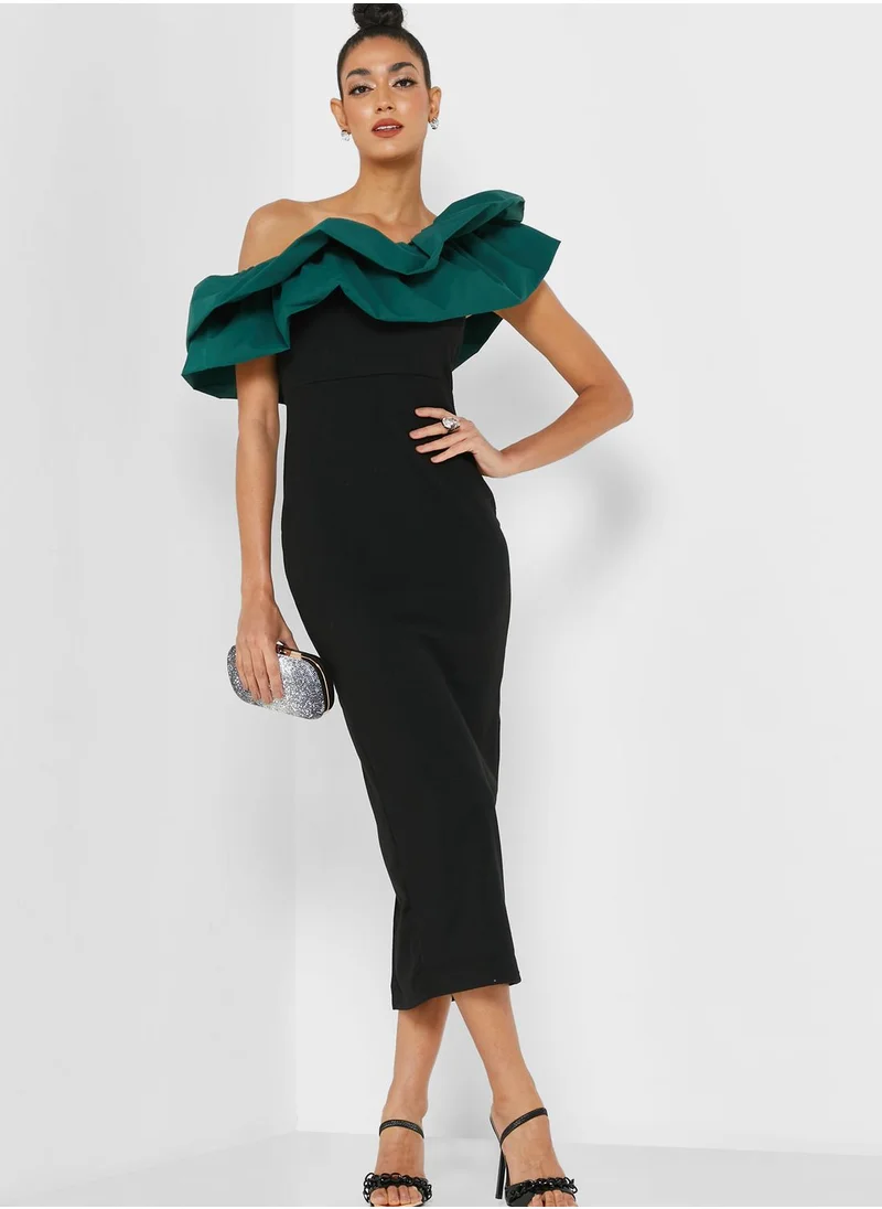 the no name style One Shoulder Ruffle Detail Dress