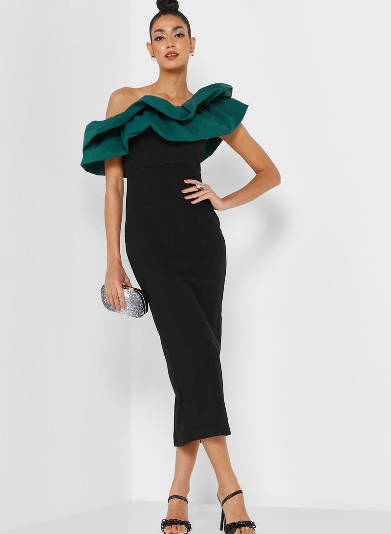 the no name style Ruffled Shoulder Dress - Image 1
