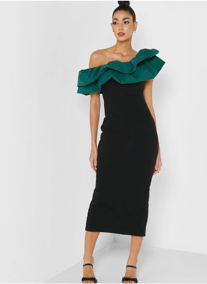 the no name style One Shoulder Ruffle Detail Dress