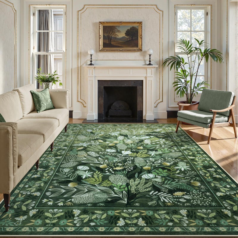 Anidaroel Green Botanical Area Rugs 9x12 Living Room, Washable Large Rugs for Bedroom Non-Slip Soft Modern Rug, Stain Resistant Dining Room Mat Indoor Carpet for Entryway Home Office - Image 2