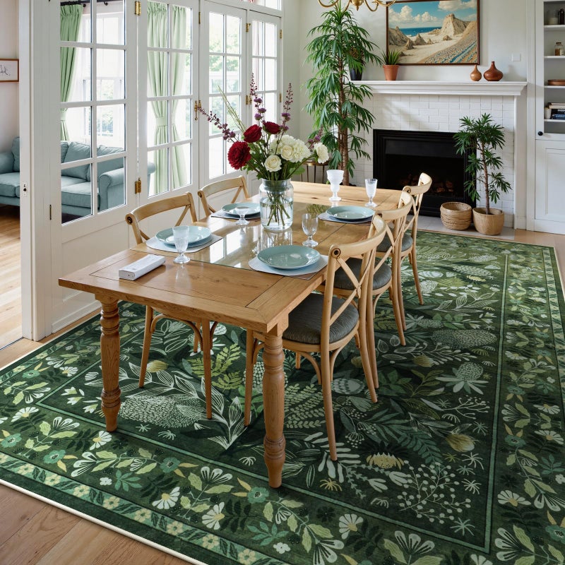 Anidaroel Green Botanical Area Rugs 9x12 Living Room, Washable Large Rugs for Bedroom Non-Slip Soft Modern Rug, Stain Resistant Dining Room Mat Indoor Carpet for Entryway Home Office - Image 4