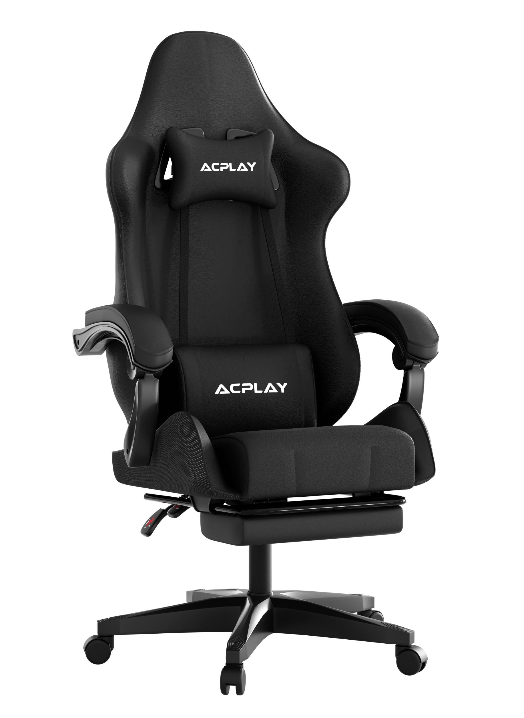 Gaming Chair with Retractable Footrest, Ergonomic Design, High Back, Reclining Function, Height adjustible, Neck and Lumbar Support, Silent Casters - Ideal for Racing, Office, and Computer Use Black 