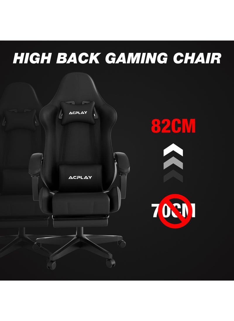 ACPLAY - Gaming Chair with Retractable Footrest, Ergonomic Design, High Back, Reclining Function, Height adjustible, Neck and Lumbar Support, Silent Casters - Ideal for Racing, Office, and Computer Use Black - Image 1