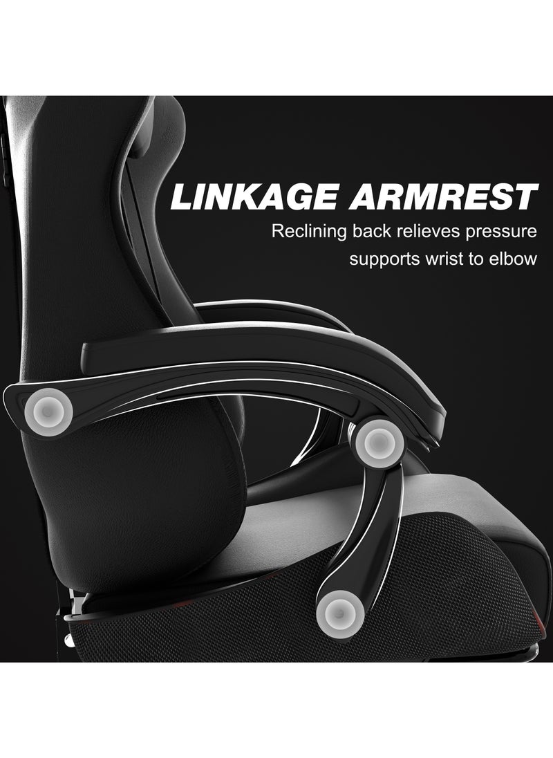 ACPLAY - Gaming Chair with Retractable Footrest, Ergonomic Design, High Back, Reclining Function, Height adjustible, Neck and Lumbar Support, Silent Casters - Ideal for Racing, Office, and Computer Use Black - Image 1