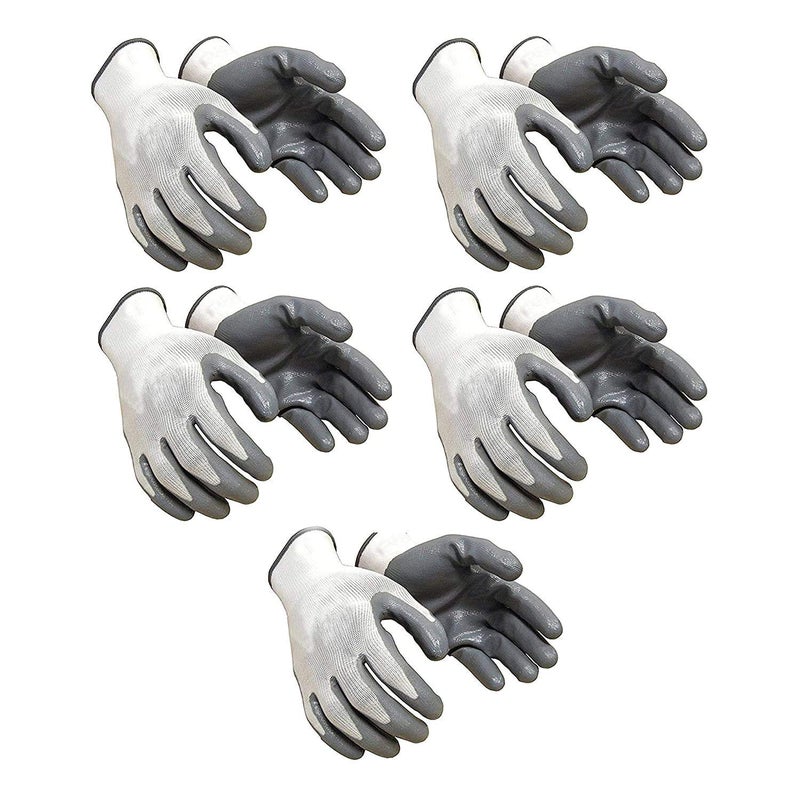 BINBA Nylon Industrial & Home Safety Cut Resistant Hand Gloves 5 Pairs White & Grey  - Image 1