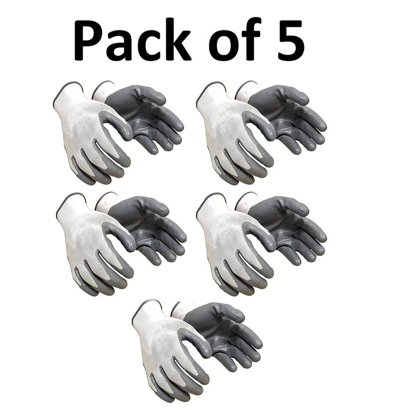 BINBA Nylon Industrial & Home Safety Cut Resistant Hand Gloves 5 Pairs White & Grey  - Image 2