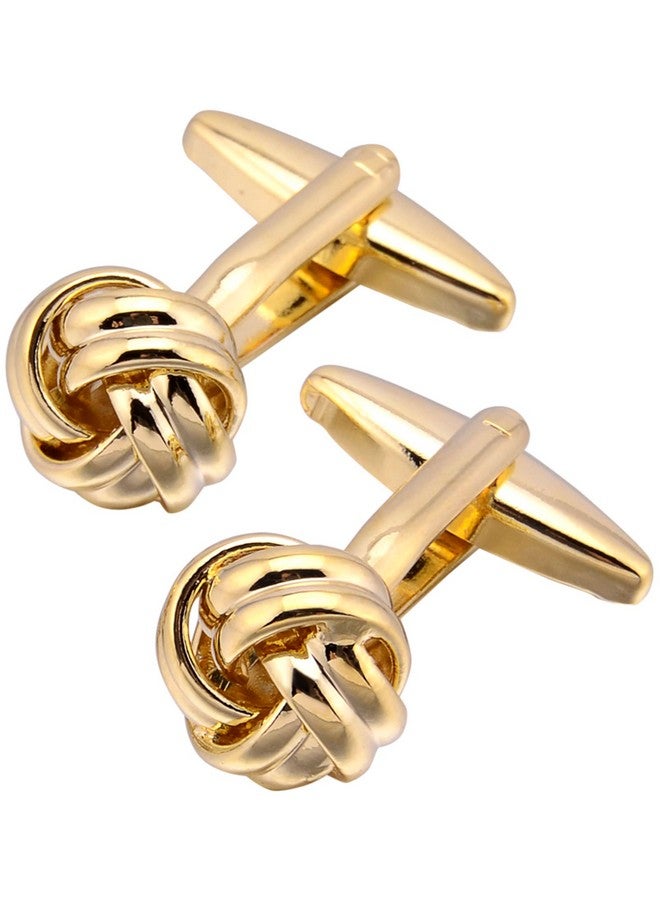 Jonwo Knot Cufflinks In Gift Box Cuff Links For Men Lady Daily Wear Business Wedding Party Tuxedo Shirt Birthday Gift (Golden Tone Knot 2) - Image 1