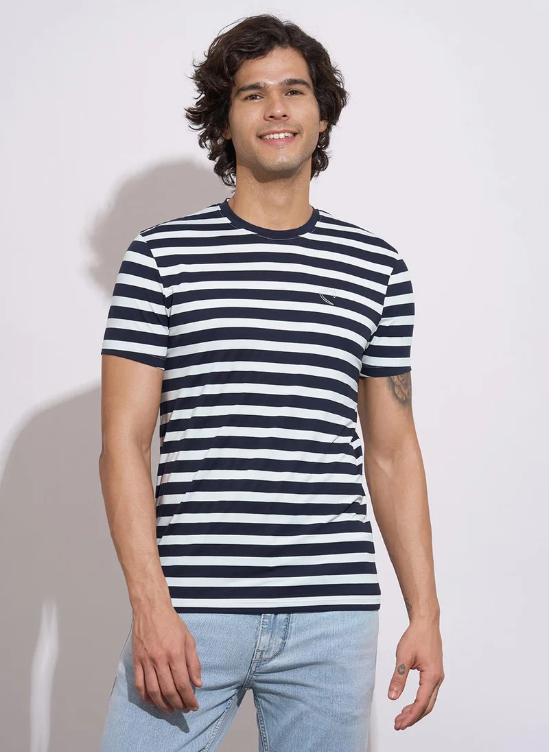 Being Human Plus Size Striped Crew Neck Slim Fit T-shirt