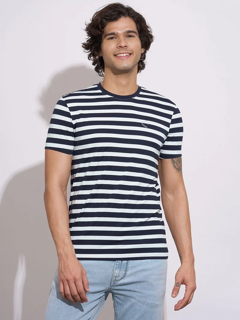 Being Human Plus Size Striped Crew Neck Slim Fit T-shirt