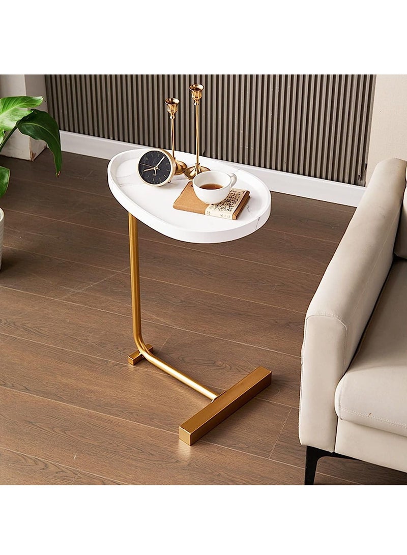 DubaiGallery Sofa Side End Table, Light Luxury Side Table Simple Corner Table Bedside Cabinet Metal Frame C Shaped Table for Sofa Bed Living Room Bedroom - Image 1