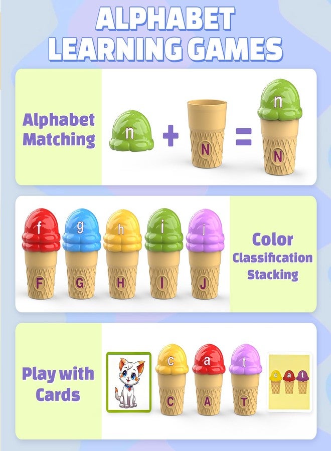 Dreamon Ice Cream Color Sorting Toys for Toddlers, Montessori Learning Toys with ABC Letter Recognition Flash Cards for Preschool Kids (Alphabet) - Image 5