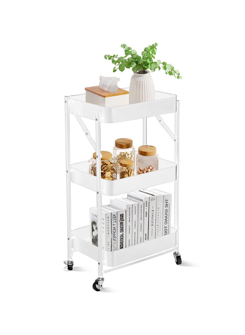 Cool Baby COOLBABY 3 Tier Foldable Utility Cart Organizer Auxiliary Kitchen Cart Kitchen Shelf with Wheels  - Image 1