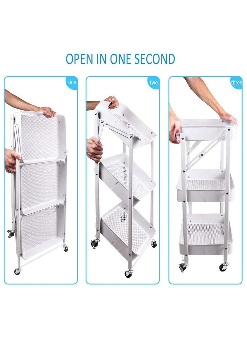 Cool Baby COOLBABY 3 Tier Foldable Utility Cart Organizer Auxiliary Kitchen Cart Kitchen Shelf with Wheels  - Image 2