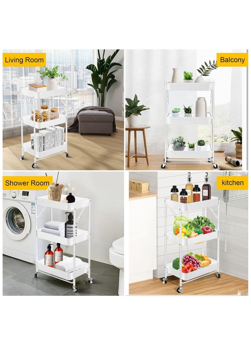 Cool Baby COOLBABY 3 Tier Foldable Utility Cart Organizer Auxiliary Kitchen Cart Kitchen Shelf with Wheels  - Image 5