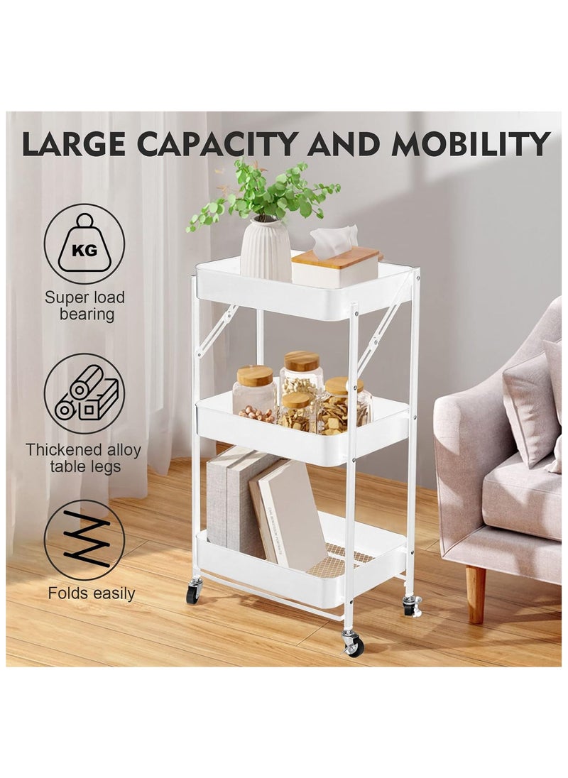 Cool Baby COOLBABY 3 Tier Foldable Utility Cart Organizer Auxiliary Kitchen Cart Kitchen Shelf with Wheels  - Image 3