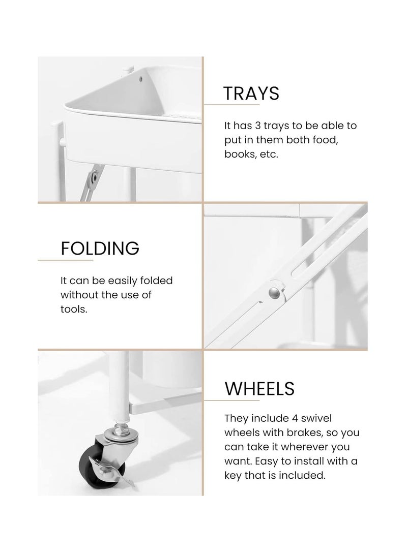 Cool Baby COOLBABY 3 Tier Foldable Utility Cart Organizer Auxiliary Kitchen Cart Kitchen Shelf with Wheels  - Image 4