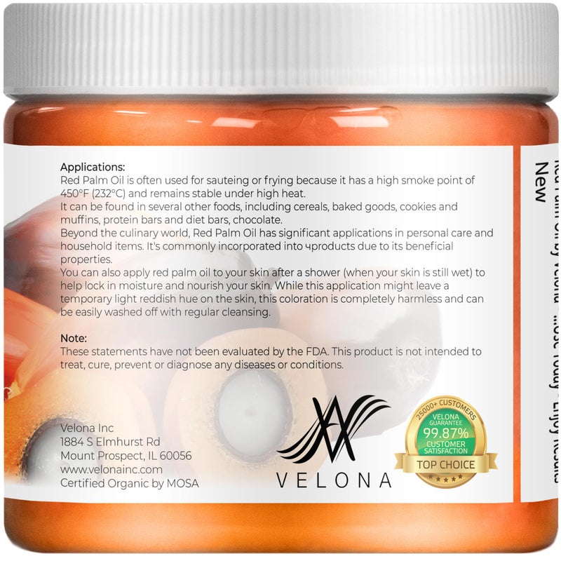 velona USDA Certified Organic Red Palm Oil 16 Fl Oz | Food and Cosmetic Grade | in jar | Extra Virgin, Cold Pressed | Skin, Face, Body, Hair Care | Use Today - Enjoy Results - Image 4