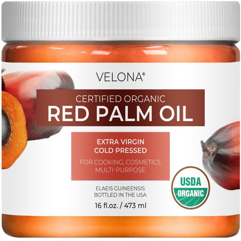 velona USDA Certified Organic Red Palm Oil 16 Fl Oz | Food and Cosmetic Grade | in jar | Extra Virgin, Cold Pressed | Skin, Face, Body, Hair Care | Use Today - Enjoy Results - Image 1