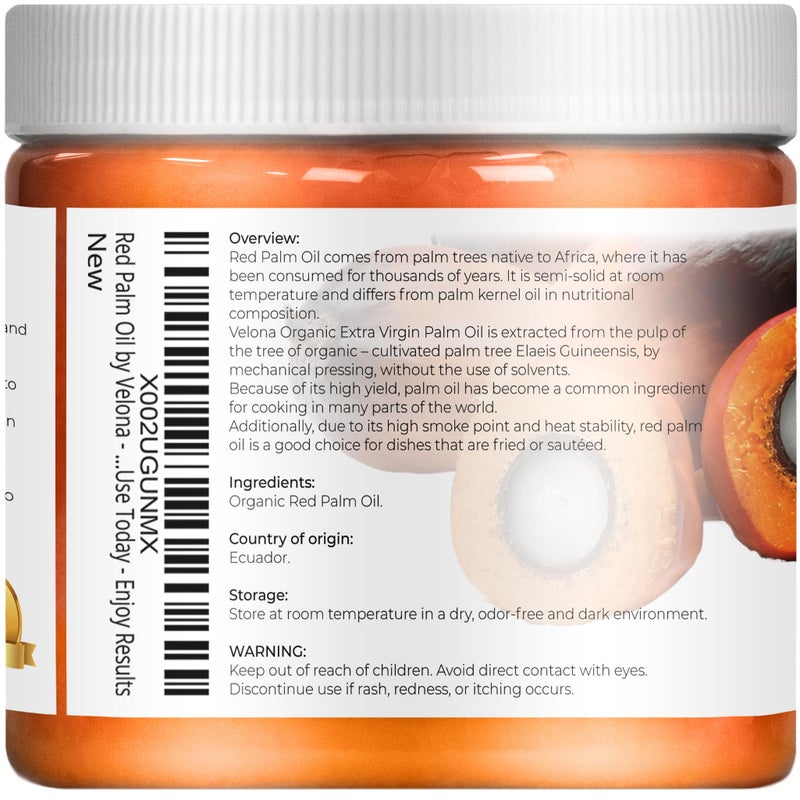 velona USDA Certified Organic Red Palm Oil 16 Fl Oz | Food and Cosmetic Grade | in jar | Extra Virgin, Cold Pressed | Skin, Face, Body, Hair Care | Use Today - Enjoy Results - Image 3