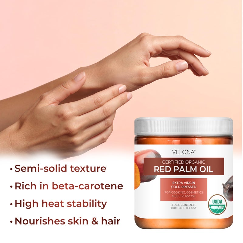 velona USDA Certified Organic Red Palm Oil 16 Fl Oz | Food and Cosmetic Grade | in jar | Extra Virgin, Cold Pressed | Skin, Face, Body, Hair Care | Use Today - Enjoy Results - Image 5