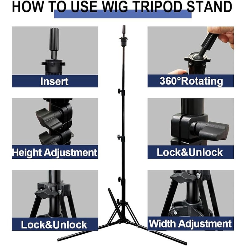 اس زد سي واي ال ال سي Mannequin Head Stand, Adjustable Foldable Wig Stand Tripod, Reinforced Metal Mannequin Head Tripod Stand for Cosmetology Hairdressing Training - Image 4