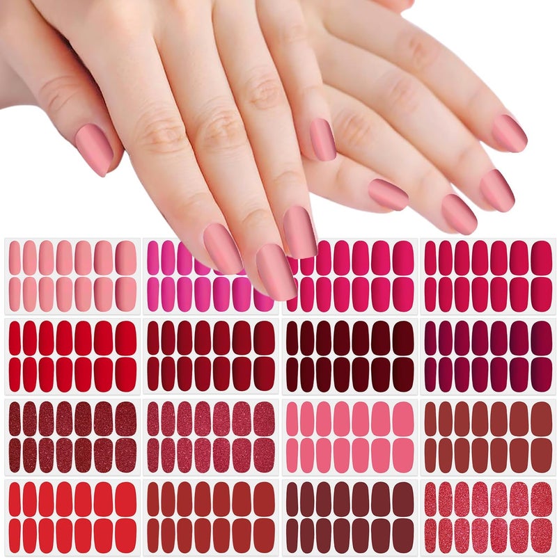 SILPECWEE 16 Sheets Red Nail Wraps for Women Matte Solid Color Nail Polish Stickers Stick on Nail Polish Strips Self Adhesive Gel Nail Strips Fingernail Manicure Design with Nail File