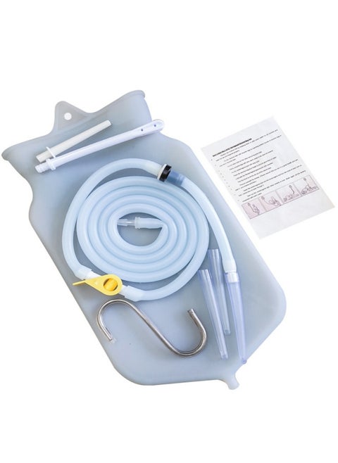 2L Enema Bag Kit Comes with 1.5m Long Silicone Hose, 5 Multi-size Reusable Tips and Controlled Water Flow for Colon Detox Cleansing