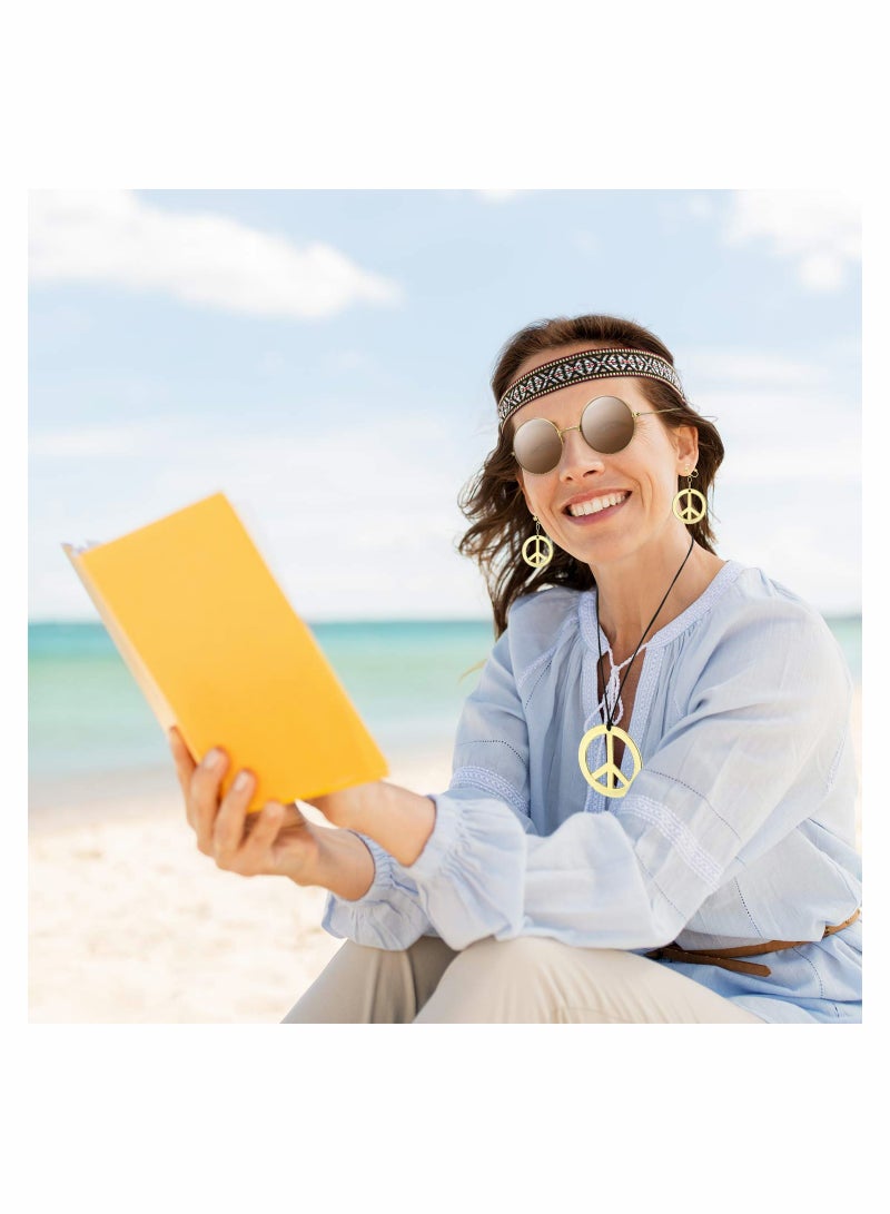 طقم زي الهيبي للنساء مع نظارات شمسية وسلسلة شعار السلام وأقراط وعصابة رأس بوهيمية مثالي لحفلات العشرينيات والثلاثينيات - Image 5