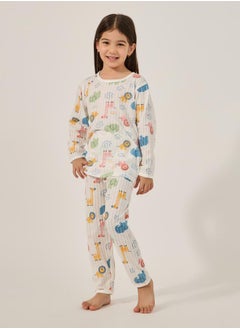 Styli All-Over Print Round Neck T-Shirt and Pyjama Set  - Image 1