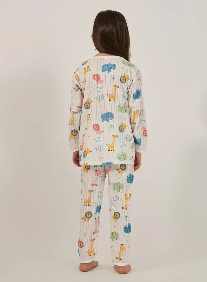 Styli All-Over Print Round Neck T-Shirt and Pyjama Set