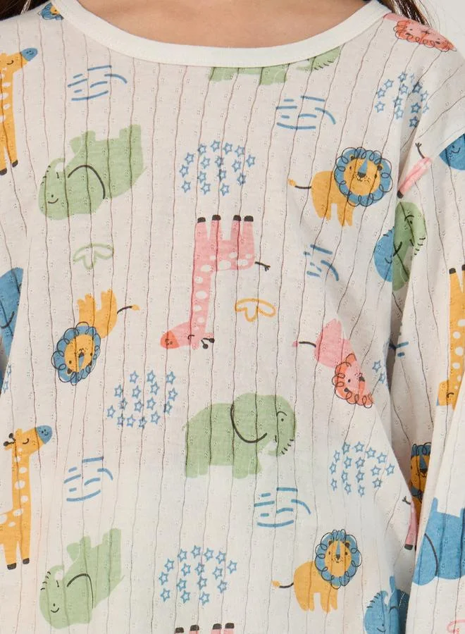 Styli All-Over Print Round Neck T-Shirt and Pyjama Set