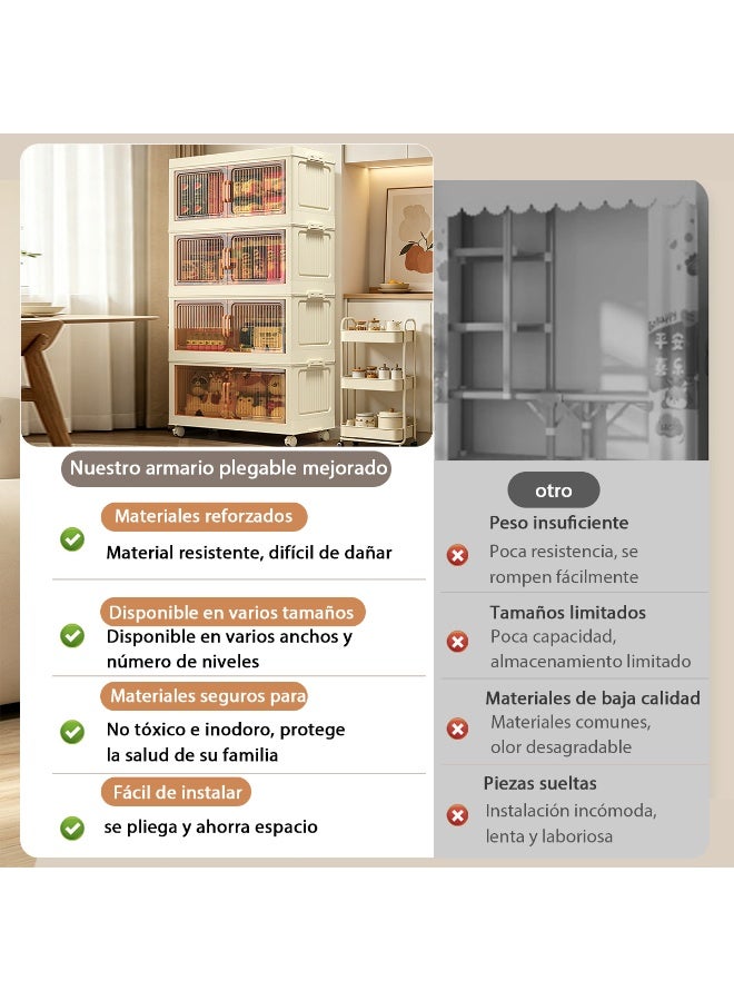 NEWLAN Foldable Storage Cabinet, Dust-Proof Storage Organizer with Double Doors & Rolling Casters, Space-Saving, Easy to Clean & Simple Assembly 58*105*25cm - Image 2