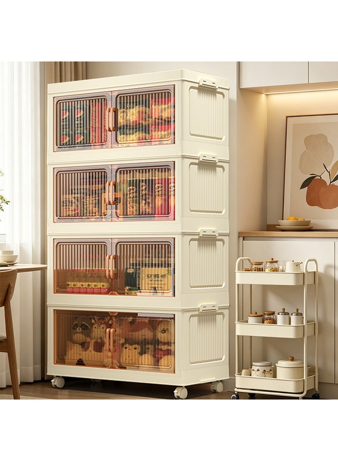 NEWLAN Foldable Storage Cabinet, Dust-Proof Storage Organizer with Double Doors & Rolling Casters, Space-Saving, Easy to Clean & Simple Assembly 58*105*25cm - Image 1