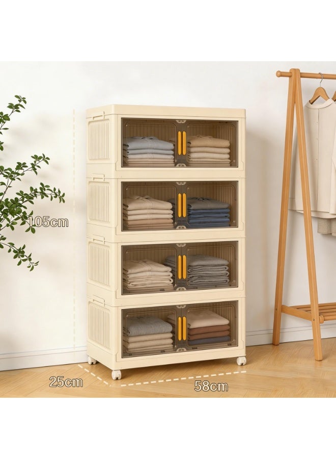 NEWLAN Foldable Storage Cabinet, Dust-Proof Storage Organizer with Double Doors & Rolling Casters, Space-Saving, Easy to Clean & Simple Assembly 58*105*25cm - Image 3