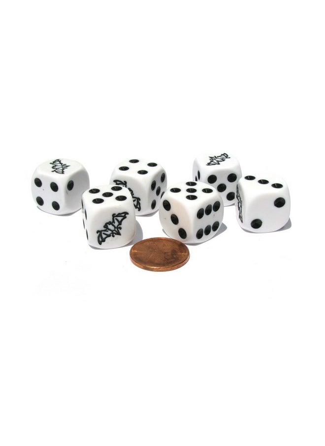 Koplow Games Set of 6 Bat 16mm D6 Round Edge Koplow Animal Dice - White with Black Pips 