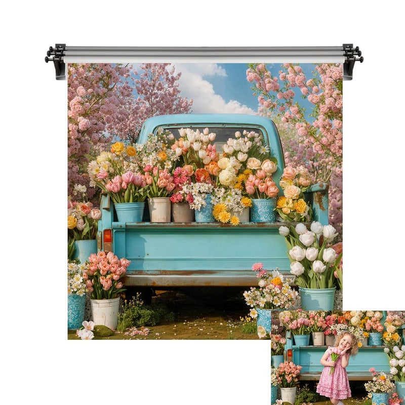 Kate 8x8ft25x25m Spring Backdrop for Photography Garden Flowers Truck Photoshoot Background Photo Video Studio Props - Image 2