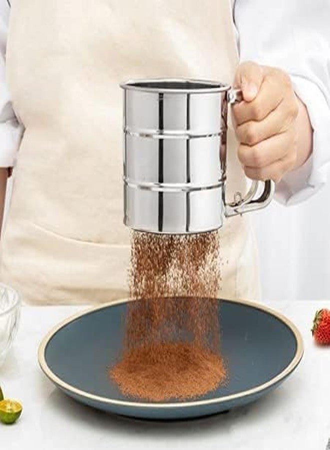 Scribify Flour Sifter/Atta chhani Hand Press Design Stainless Steel Flour Sifter Corrosion Resistant Large Capacity Flour Sieve Cup for Sugar Flour and Coffee Powder | Atta Chalni (1) - Image 2
