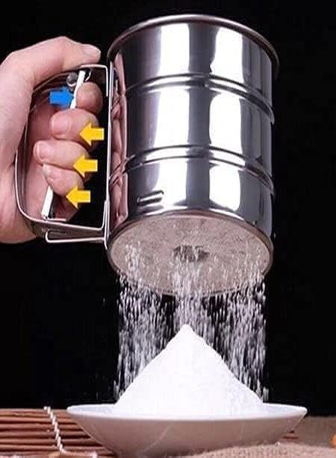 Scribify Flour Sifter/Atta chhani Hand Press Design Stainless Steel Flour Sifter Corrosion Resistant Large Capacity Flour Sieve Cup for Sugar Flour and Coffee Powder | Atta Chalni (1) - Image 1