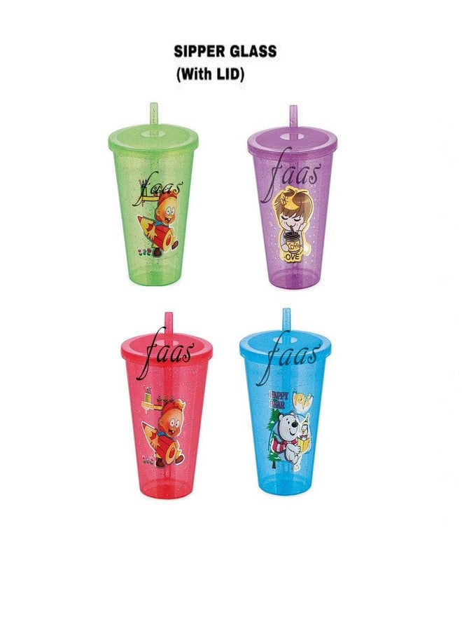 faas BPA Free Sipper Glass with Straw and Lid for Kids Easy to sip The Water - Pack of 4 (Multicolour) - Image 2