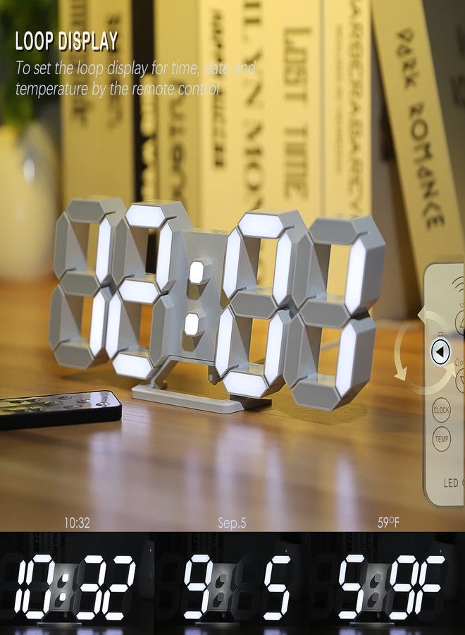 KOSUMOSU ساعة حائط رقمية ثلاثية الأبعاد بتقنية LED من كوسوموسو، مقاس 9.7 بوصة، ساعة طاولة/مكتب بشاشة كبيرة مع جهاز تحكم عن بعد، درجة حرارة 12/24 ساعة (إضاءة بيضاء). - Image 3
