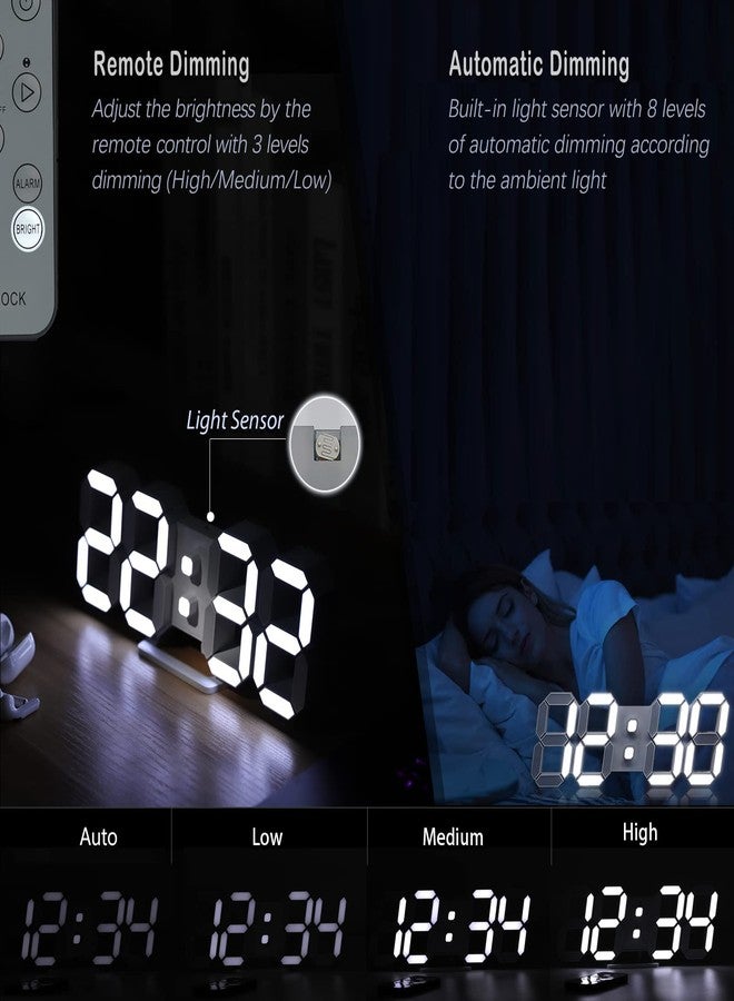 KOSUMOSU ساعة حائط رقمية ثلاثية الأبعاد بتقنية LED من كوسوموسو، مقاس 9.7 بوصة، ساعة طاولة/مكتب بشاشة كبيرة مع جهاز تحكم عن بعد، درجة حرارة 12/24 ساعة (إضاءة بيضاء). - Image 4