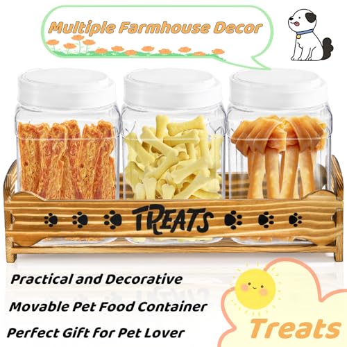 Tlence Dog Treats Container with 3 Plastic Jars, Dog Food Storage Canister with Wooden Stand, Airtight Pet Treat Holder for Dogs and Cats, Dog Snacks Treat Organizer with Scoop for Kitchen Counter - Image 5