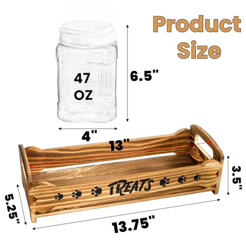 Tlence Dog Treats Container with 3 Plastic Jars, Dog Food Storage Canister with Wooden Stand, Airtight Pet Treat Holder for Dogs and Cats, Dog Snacks Treat Organizer with Scoop for Kitchen Counter - Image 2