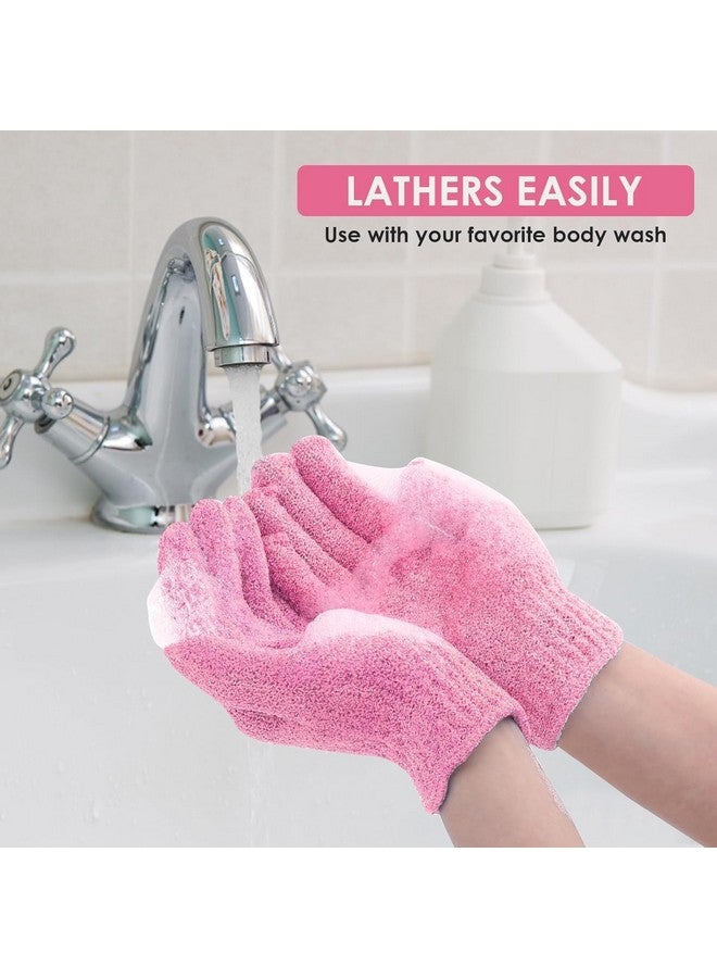 Valkyrie 2Pcs Exfoliating Wash Gloves Dual Texture Bath Gloves For Shower Body Scrub Exfoliating Mitt Dead Skin Remover Exfoliator Mitten Natural Body Loofah Washcloth (2Pcs Pink) - Image 3