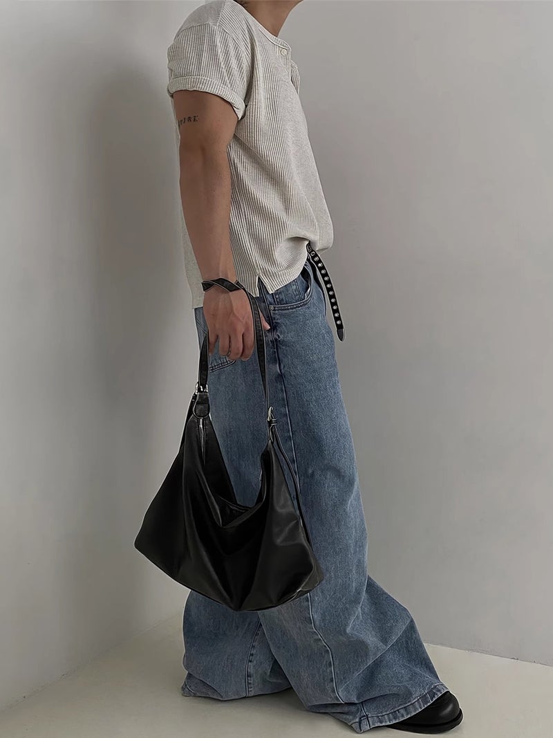 Henry Collar Waffle Short-Sleeved T-Shirt Men'S Summer American Simple Bottoming Top Lightweight Breathable Side Slit T-Shirt - Image 5